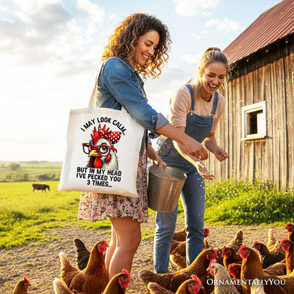 Sassy Chicken Tote Bag With Red Glasses And Bow