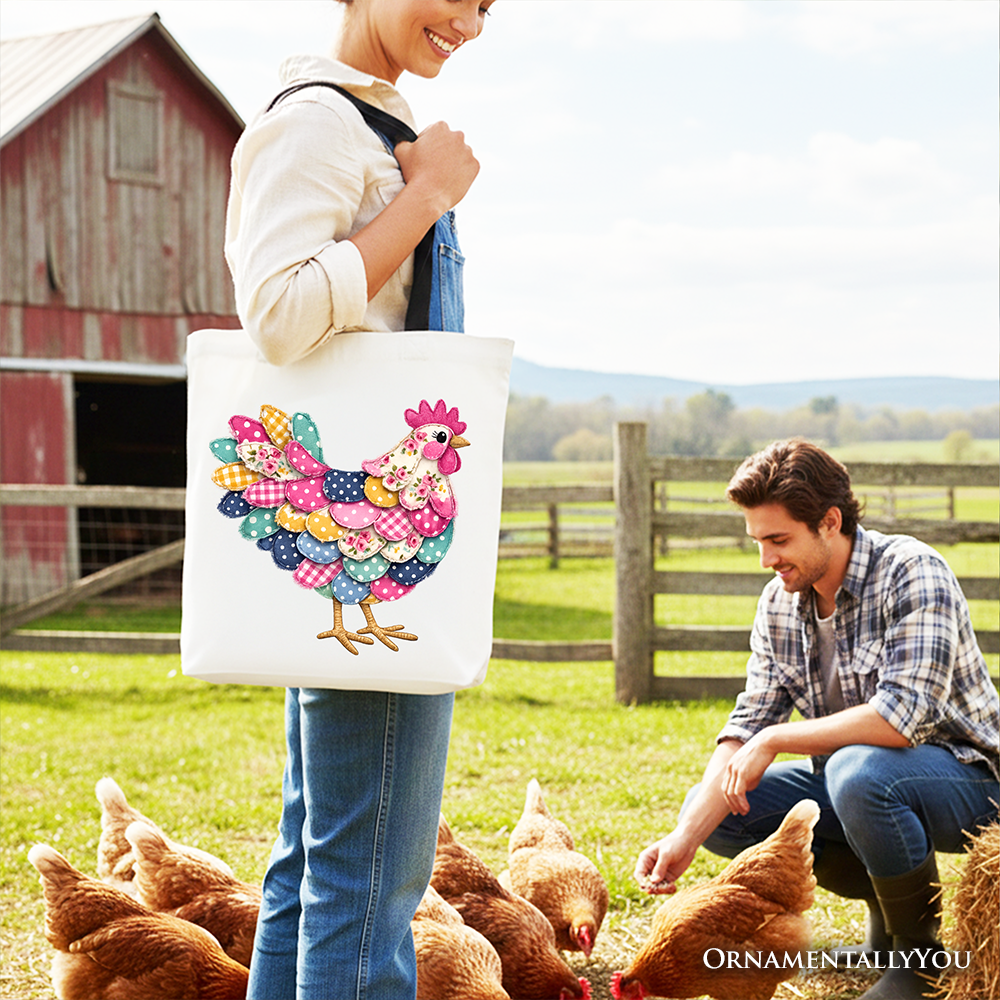 Coquette Floral Chicken and Canvas Tote Bag