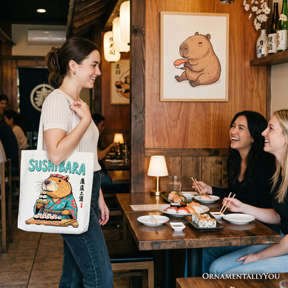 A Cute Sushibara Capybara Canvas Tote Bag