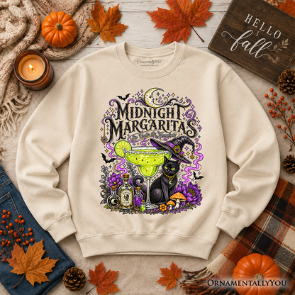 Beige Sweatshirt Midnight Margaritas by OrnamentallyYou with witchy margarita graphic on Tampa Home & Garden Store
