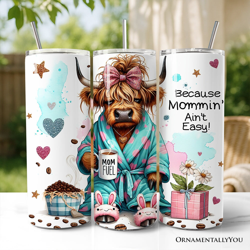 Highland Cow Mom Life 20oz Personalized Tumbler With Lid and Stainless Steel Straw, Sarcastic Motherhood Gift Cup