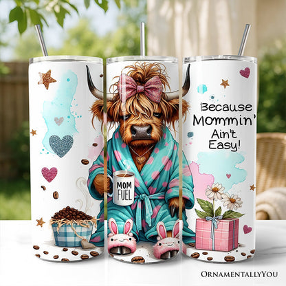 Highland Cow Mom Life 20oz Personalized Tumbler With Lid and Stainless Steel Straw, Sarcastic Motherhood Gift Cup