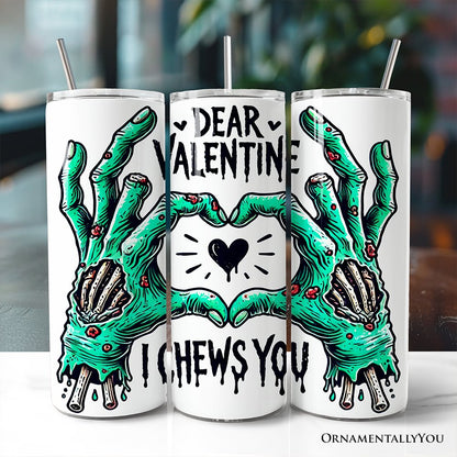 Vaso Zombie Valentine Hands I Chews You con tapa y pajita de acero inoxidable, divertido regalo de viaje para la temporada de terror de primavera.