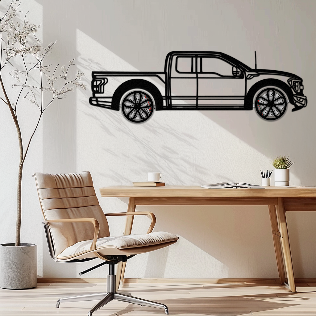 Ford F-150 Raptor Metal Wall Art with Rotating Wheels - 3D Interactive Truck Silhouette - Garage & Office Decor-KAFMEKA085 - Tampa Home & Garden Store