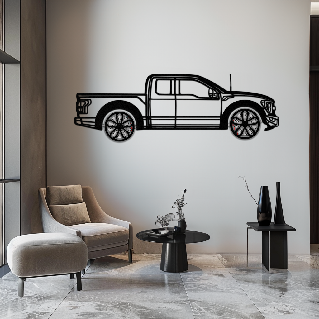 Ford F-150 Raptor Metal Wall Art with Rotating Wheels - 3D Interactive Truck Silhouette - Garage & Office Decor-KAFMEKA085 - Tampa Home & Garden Store