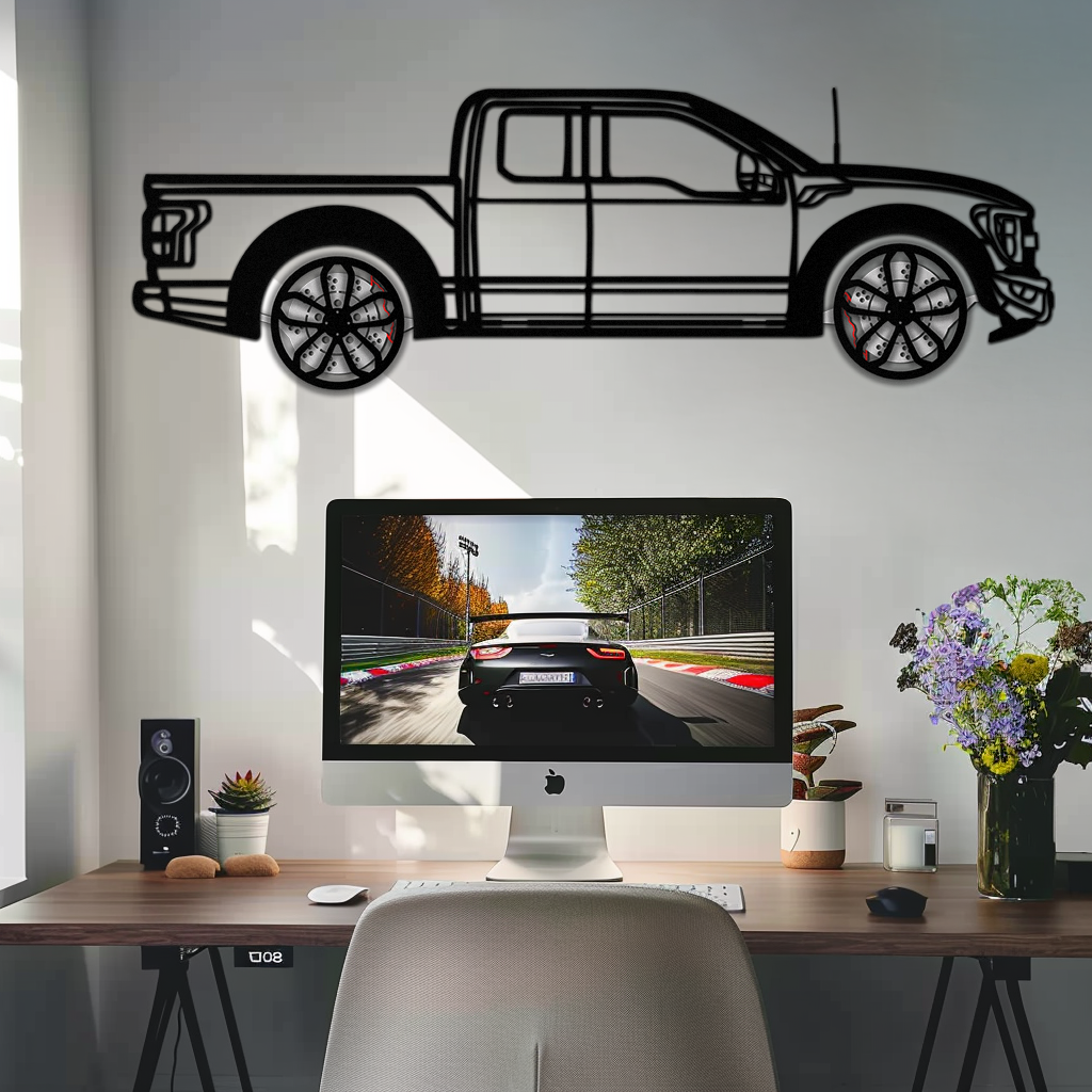 Ford F-150 Raptor Metal Wall Art with Rotating Wheels - 3D Interactive Truck Silhouette - Garage & Office Decor-KAFMEKA085 - Tampa Home & Garden Store