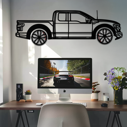 Ford F-150 Raptor Metal Wall Art with Rotating Wheels - 3D Interactive Truck Silhouette - Garage & Office Decor-KAFMEKA085 - Tampa Home & Garden Store