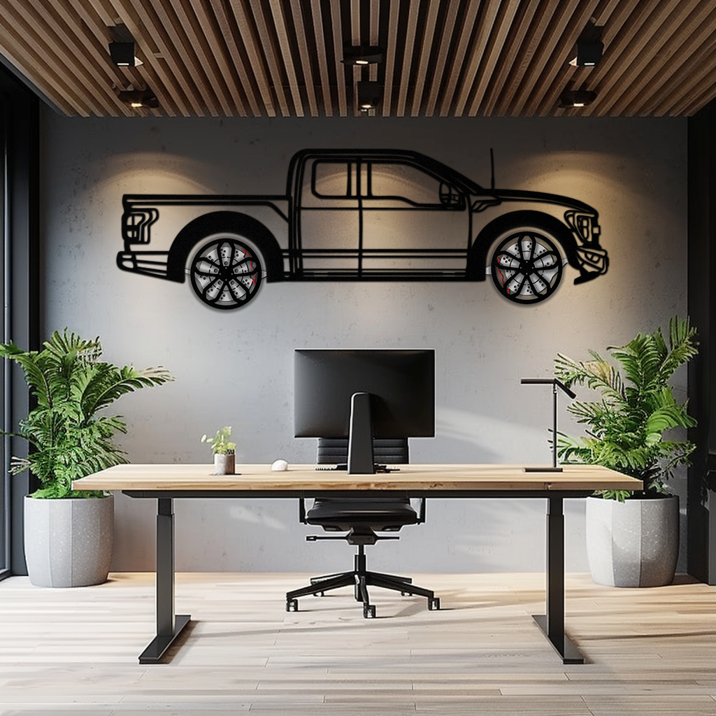 Ford F-150 Raptor Metal Wall Art with Rotating Wheels - 3D Interactive Truck Silhouette - Garage & Office Decor-KAFMEKA085 - Tampa Home & Garden Store