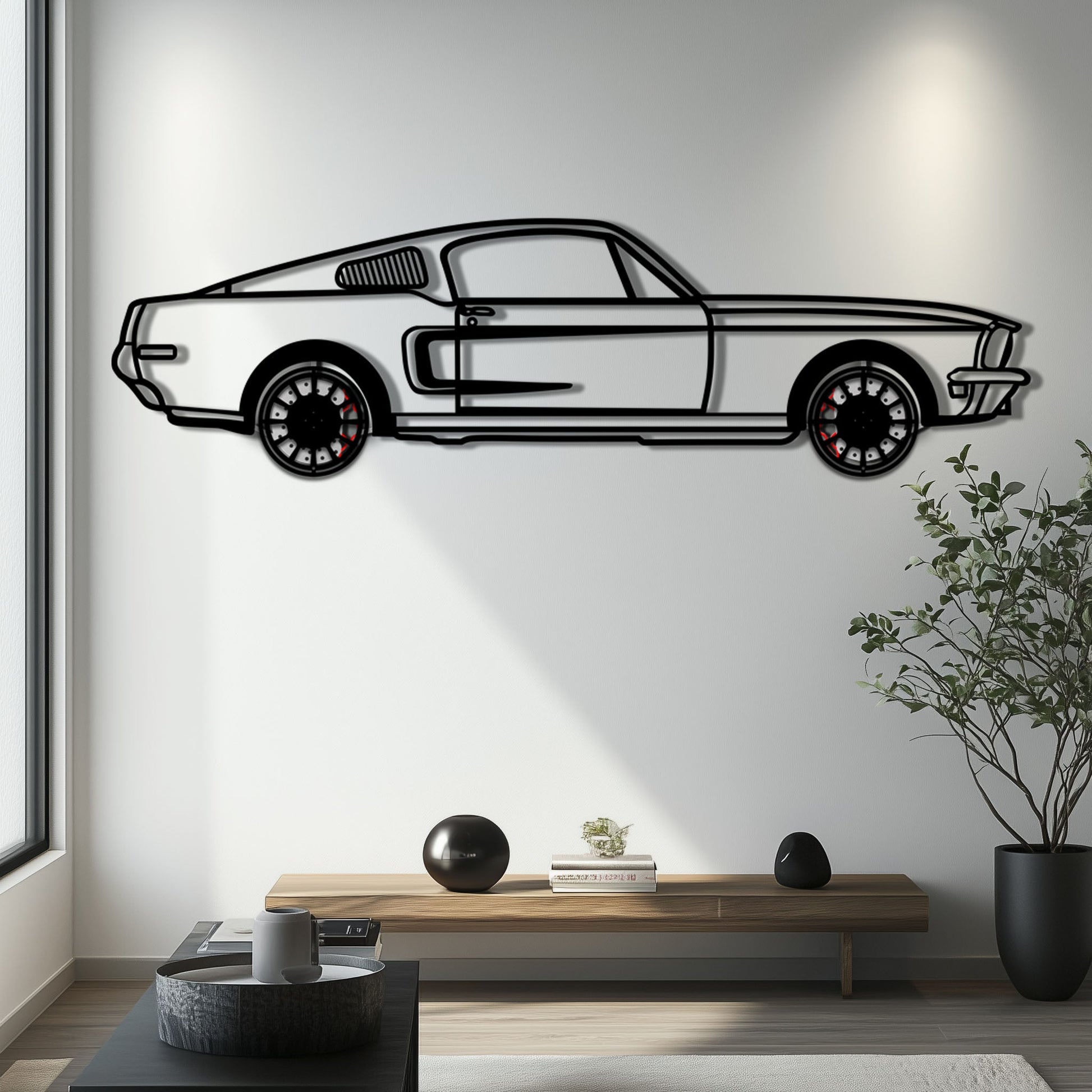 Ford Mustang GT Metal Car Wall Art with Rotating Wheels - Classic American Muscle Silhouette - Interactive Automotive Wall Decor - KAFMEKA137 - Tampa Home & Garden Store