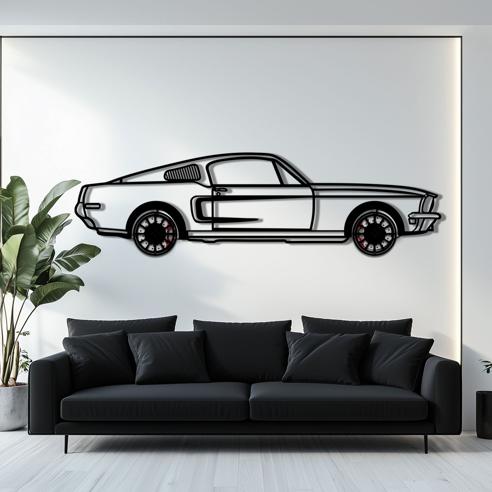 Ford Mustang GT Metal Car Wall Art with Rotating Wheels - Classic American Muscle Silhouette - Interactive Automotive Wall Decor - KAFMEKA137 - Tampa Home & Garden Store
