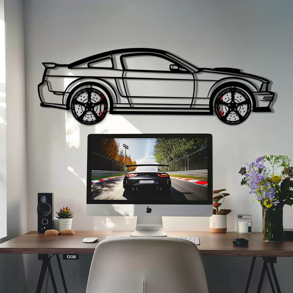Ford Mustang GTR (2008) Metal Car Wall Art with Rotating Wheels - Modern Muscle Silhouette Decor - Interactive Automotive Wall Art - KAFMEKA139 - Tampa Home & Garden Store