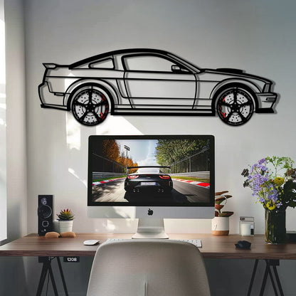 Ford Mustang GTR (2008) Metal Car Wall Art with Rotating Wheels - Modern Muscle Silhouette Decor - Interactive Automotive Wall Art - KAFMEKA139 - Tampa Home & Garden Store