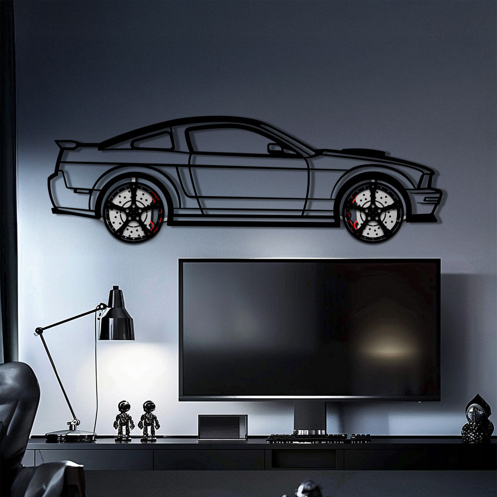 Ford Mustang GTR (2008) Metal Car Wall Art with Rotating Wheels - Modern Muscle Silhouette Decor - Interactive Automotive Wall Art - KAFMEKA139 - Tampa Home & Garden Store