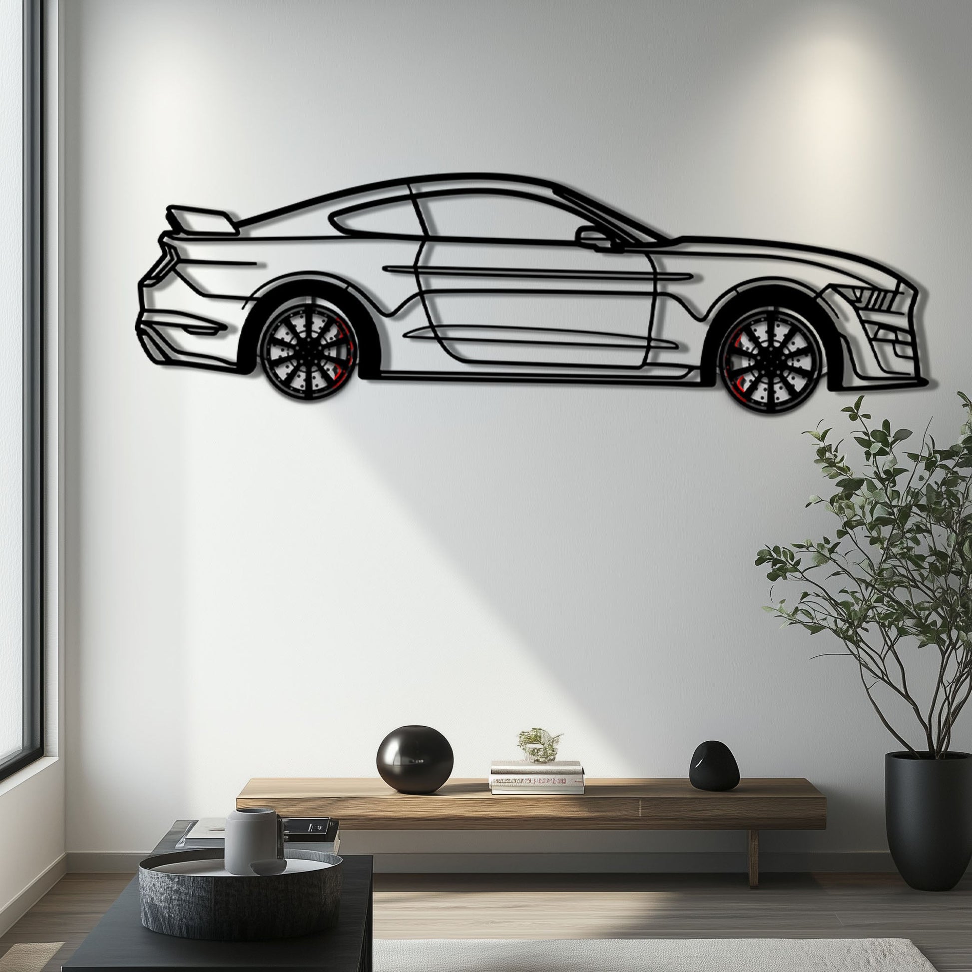 Ford Mustang Shelby GT500 Metal Car Wall Art with Rotating Wheels - Modern Muscle Silhouette Decor - Interactive Automotive Wall Art - KAFMEKA140 - Tampa Home & Garden Store