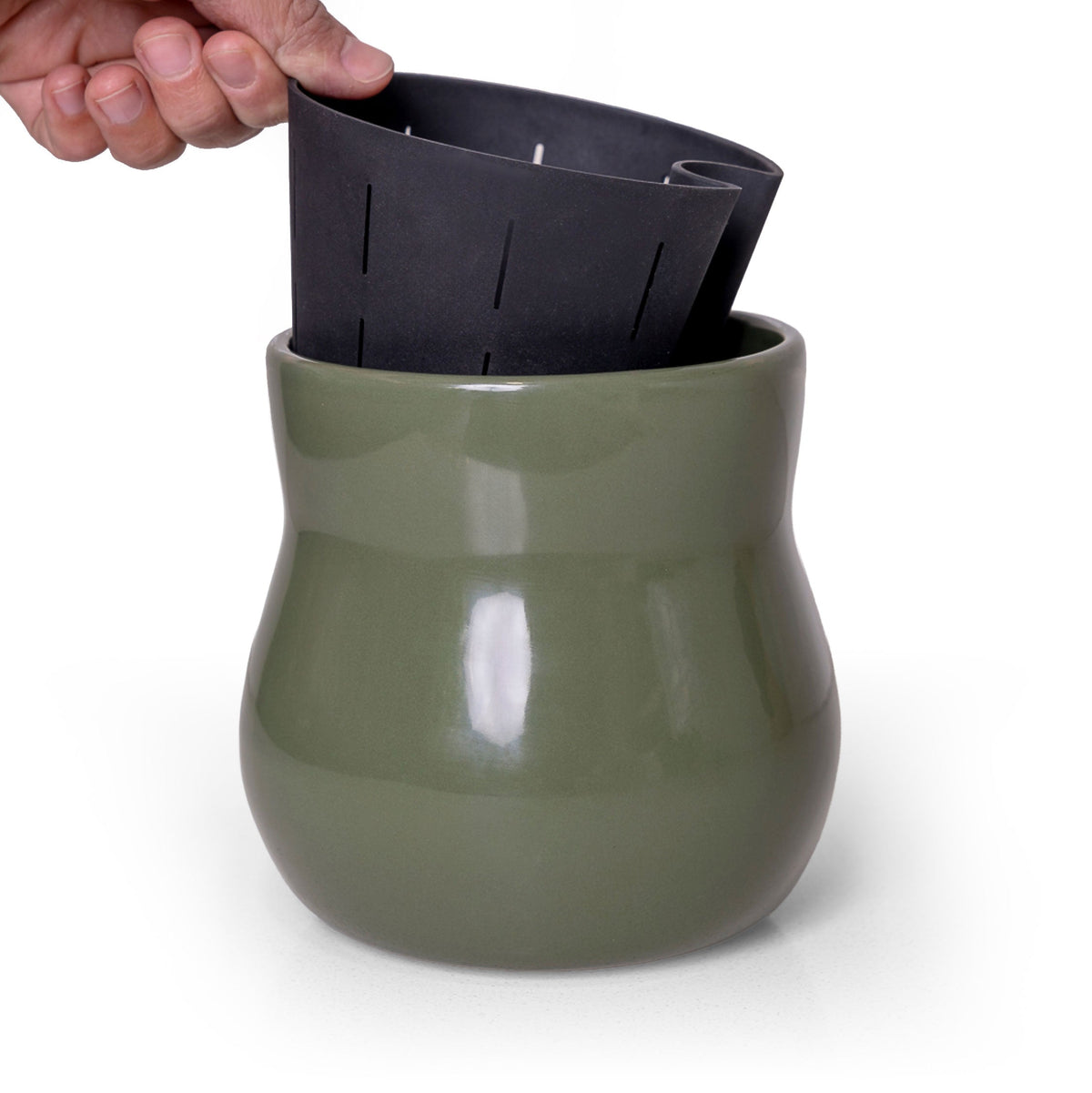 Ceramic plant pot with rubber liner in forest green by Happy Roots Plant Pots on Tampa Home & Garden Store
