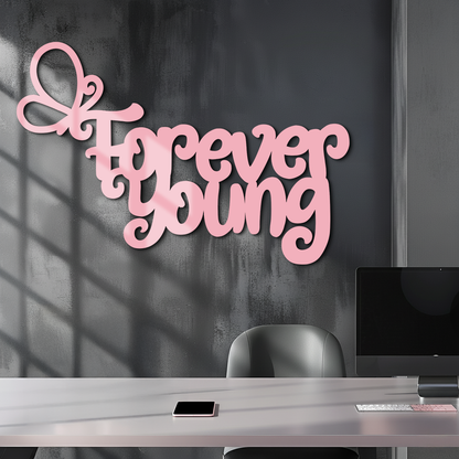 Forever Young Butterfly Script Metal Wall Art – Whimsical Home Decor - KAFGP117 - Tampa Home & Garden Store