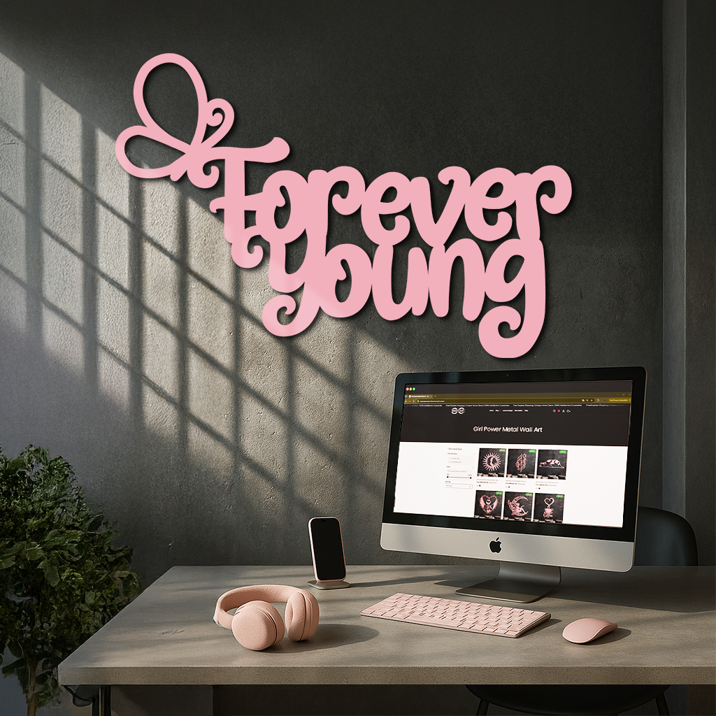 Forever Young Butterfly Script Metal Wall Art – Whimsical Home Decor - KAFGP117 - Tampa Home & Garden Store