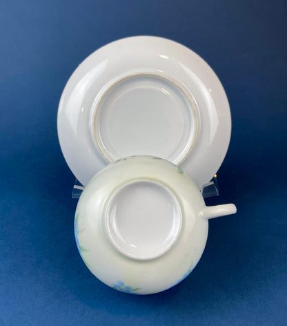 Forget me Not Set of Cup, Saucer, Dessert or Salad Plates, and Dinner Plates. Antique Hand Painted Porcelain Dishes. Breakfast Set. - Tampa Home & Garden Store