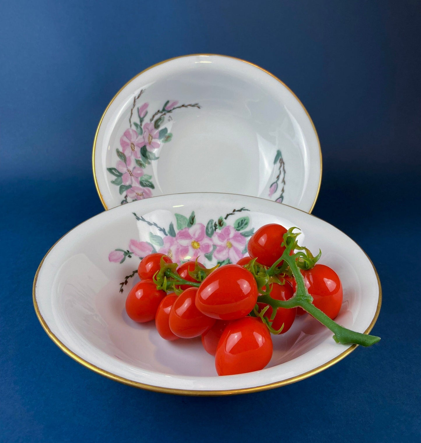 Forget me Not Set of Cup, Saucer, Dessert or Salad Plates, and Dinner Plates. Antique Hand Painted Porcelain Dishes. Breakfast Set. - Tampa Home & Garden Store