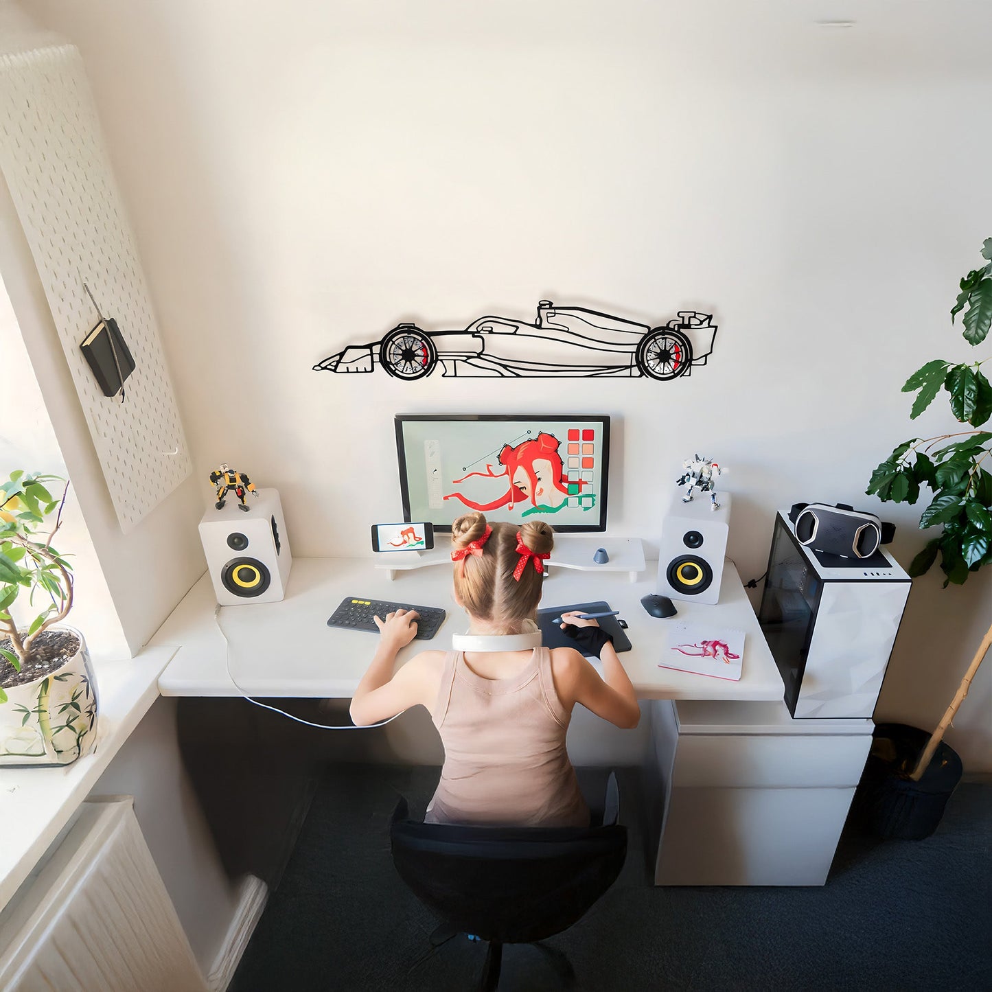 Formula 1 Wall Art – Steel Silhouette Racing Car with Spinning Wheels-KAFMEKA023 - Tampa Home & Garden Store