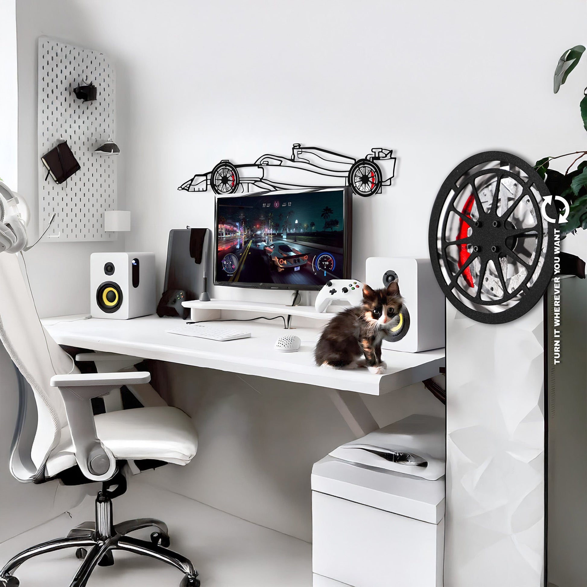 Formula 1 Wall Art – Steel Silhouette Racing Car with Spinning Wheels-KAFMEKA023 - Tampa Home & Garden Store