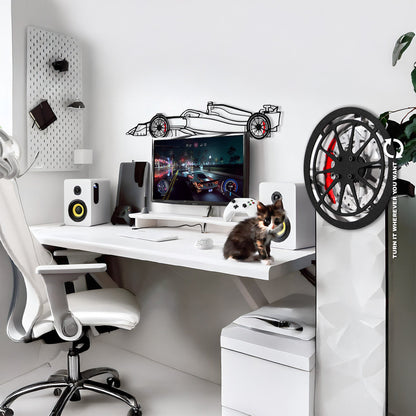 Formula 1 Wall Art – Steel Silhouette Racing Car with Spinning Wheels-KAFMEKA023 - Tampa Home & Garden Store