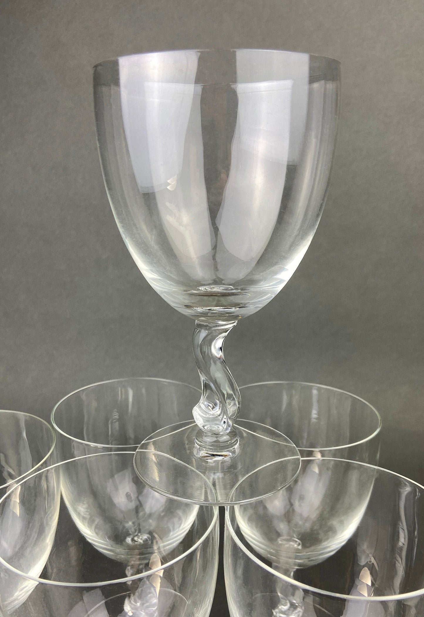 Fostoria Contour Clear Crystal Goblets with S-Shaped Stem. Set of Seven Water or Juice Stemware.  Luxurious Barware. Gift for Him. - Tampa Home & Garden Store