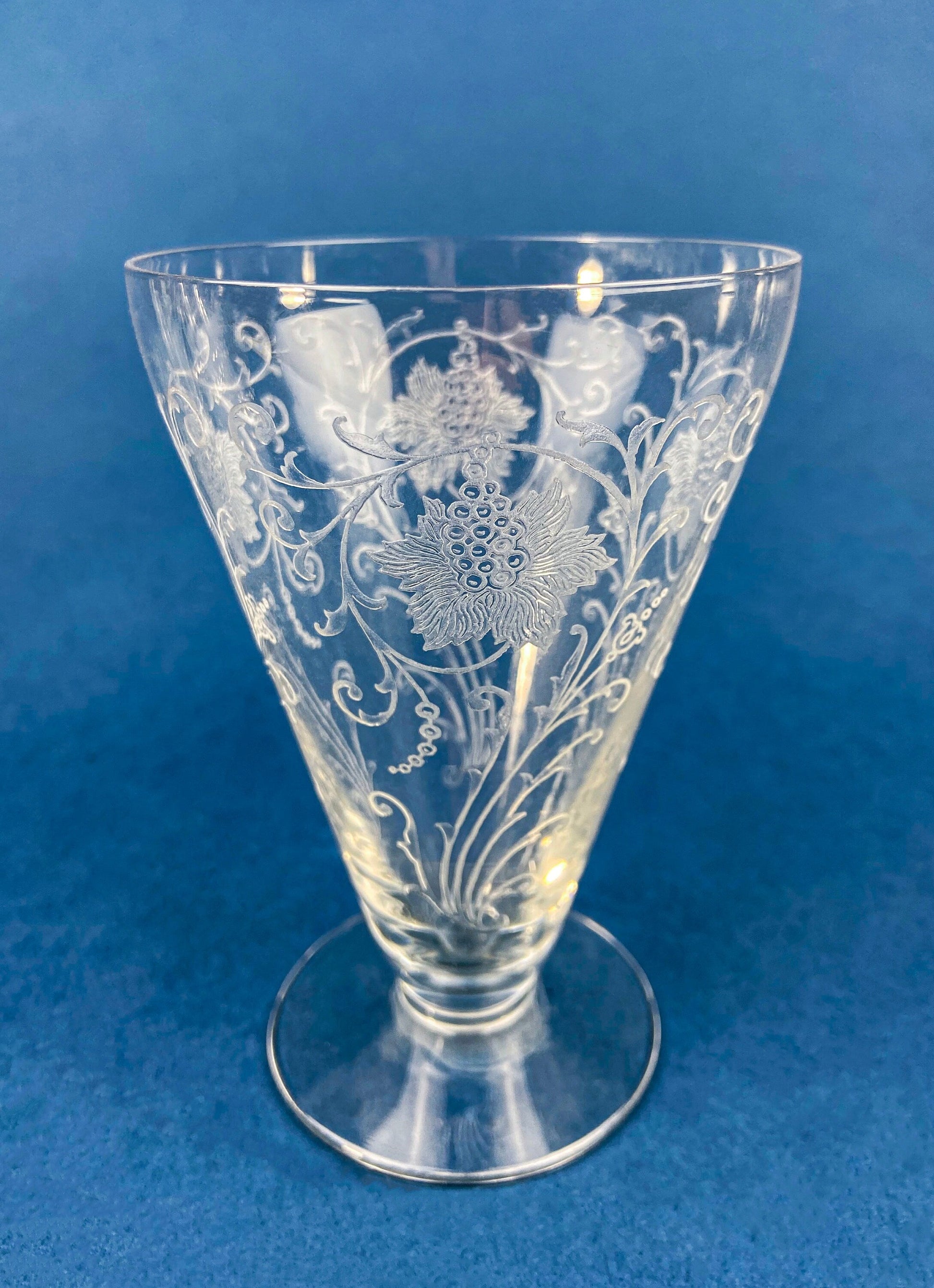 Fostoria Ice Tea Footed Tumblers. Etched Woodland Pattern. Vintage Fostoria Crystal Glasses. Set of 7 Stemware. Collectible Glass. - Tampa Home & Garden Store