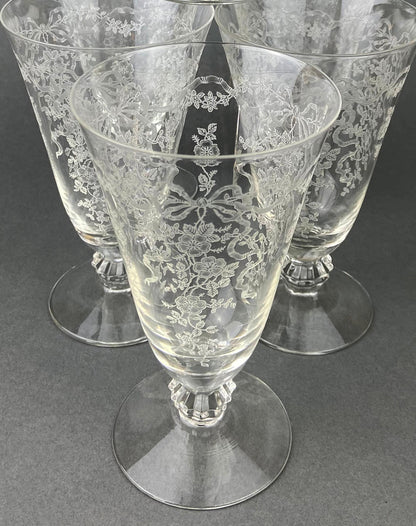Fostoria Ice Tea Footed Tumblers. Etched Woodland Pattern. Vintage Fostoria Crystal Glasses. Set of 7 Stemware. Collectible Glass. - Tampa Home & Garden Store