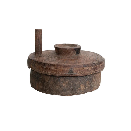 Found Reclaimed Wood Spice Grinder with Lid – Decorative Accent - Tampa Home & Garden Store