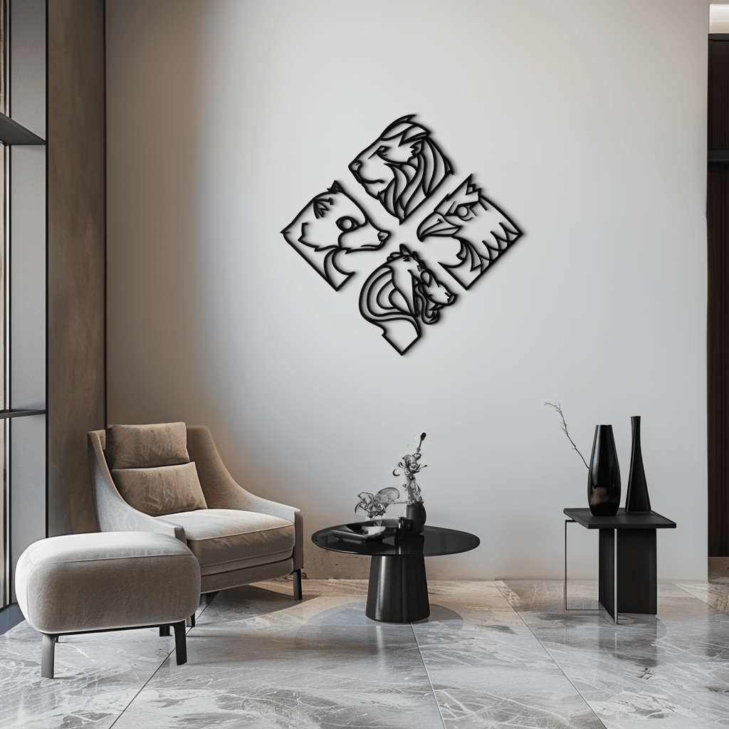 Four Animal Totem Metal Wall Art - Steel Wall Decor for Home and Office - KAF013 - Tampa Home & Garden Store