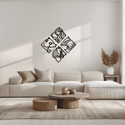Four Animal Totem Metal Wall Art - Steel Wall Decor for Home and Office - KAF013 - Tampa Home & Garden Store