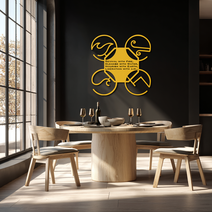 Four Elements Motto Metal Wall Art – Earth, Air, Fire, Water Steel Silhouette for Modern Spiritual Decor- KAF344 - Tampa Home & Garden Store