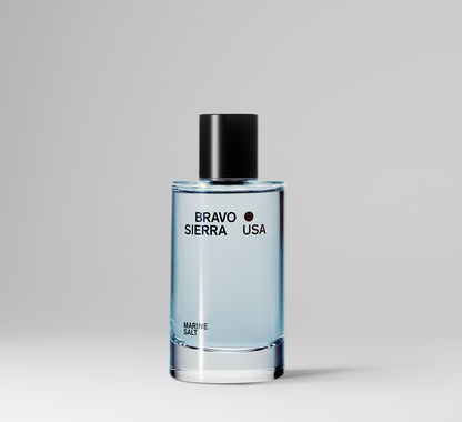 BODY FRAGRANCE Bravo Sierra Marine Salt bottle with blue-tinted glass and black cap on Tampa Home & Garden Store