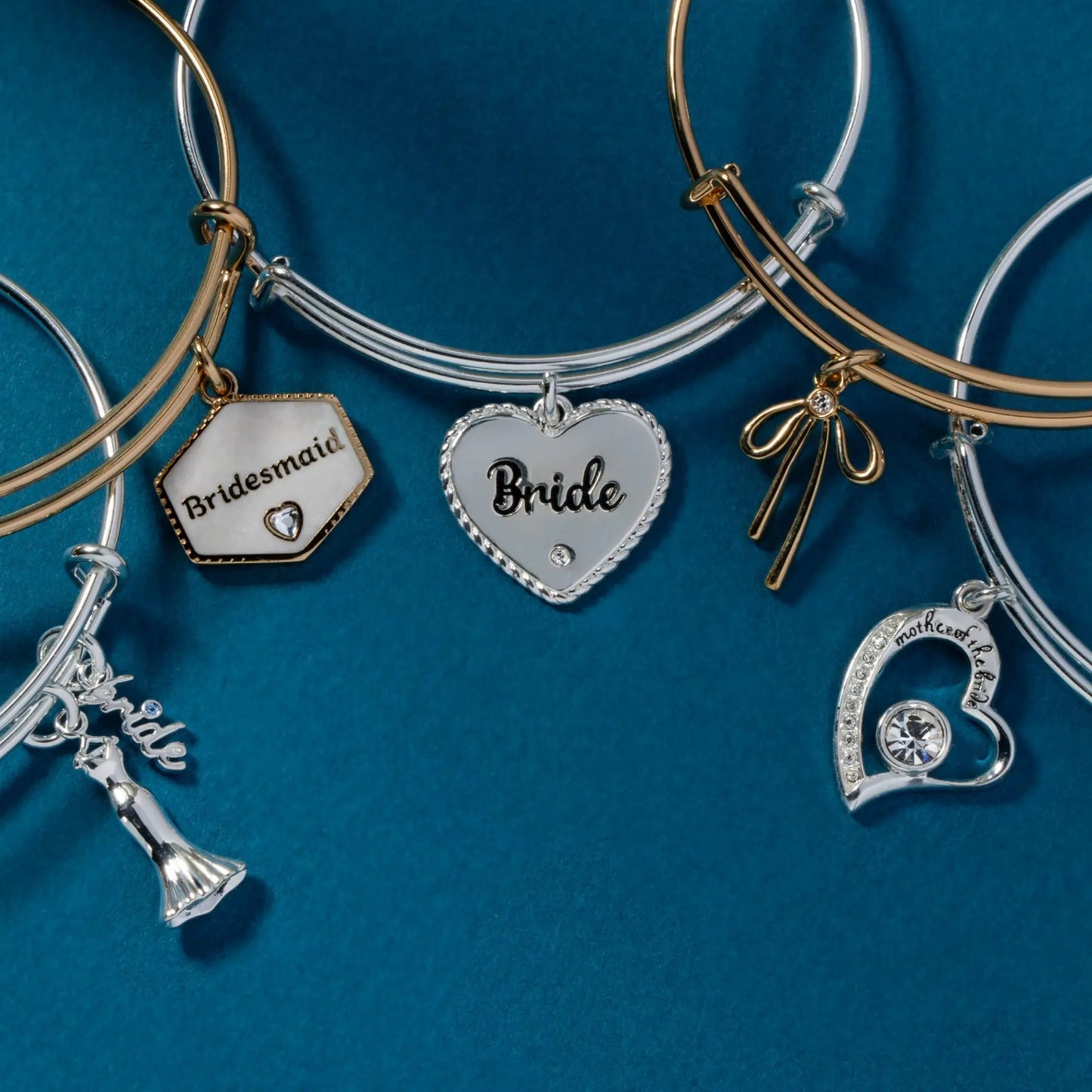 Bow Charm Bracelet on Expandable Wire Bangle