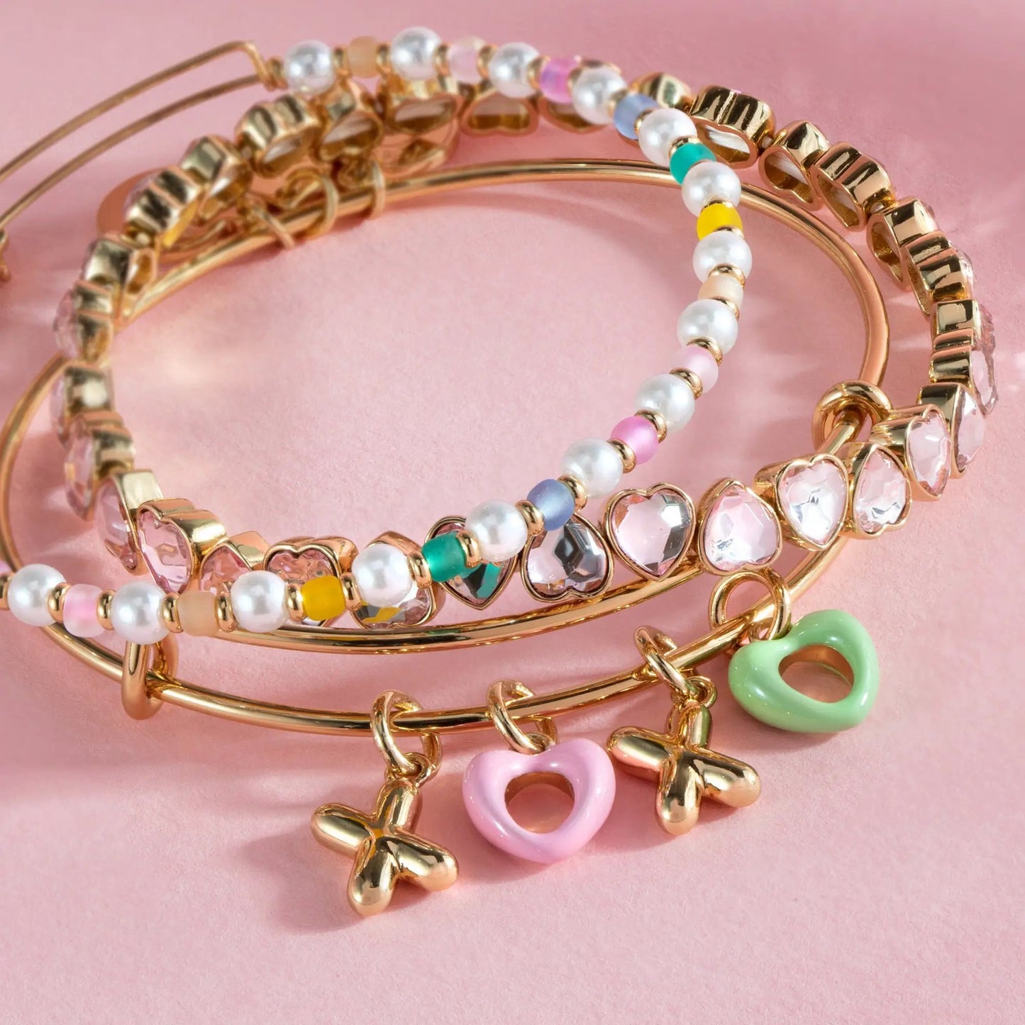 XOXO Bracelet Set of 3 Beaded and Heart Charms