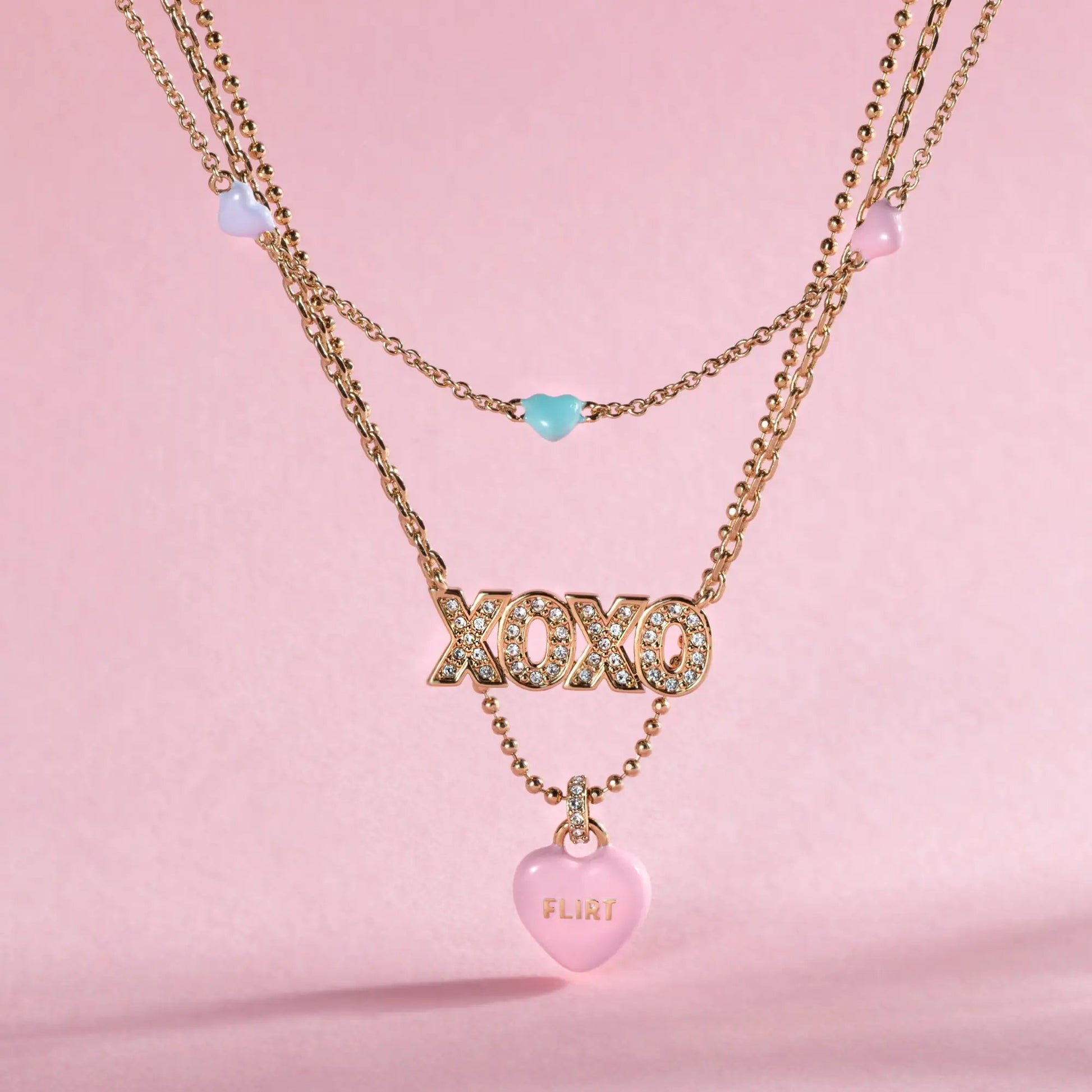 Sweethearts 3-strand necklace with pastel hearts and rhinestone XOXO pendant by ALEX AND ANI on Tampa Home & Garden Store