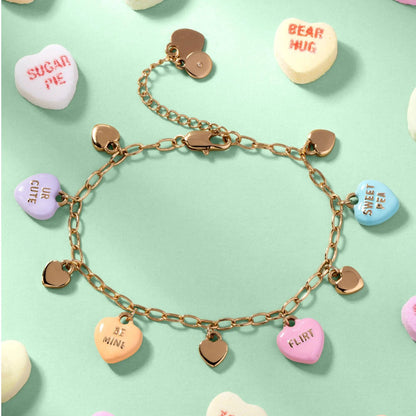 Sweethearts Multi-Charm Bracelet by ALEX AND ANI with gold chain and pastel heart charms on Tampa Home & Garden Store
