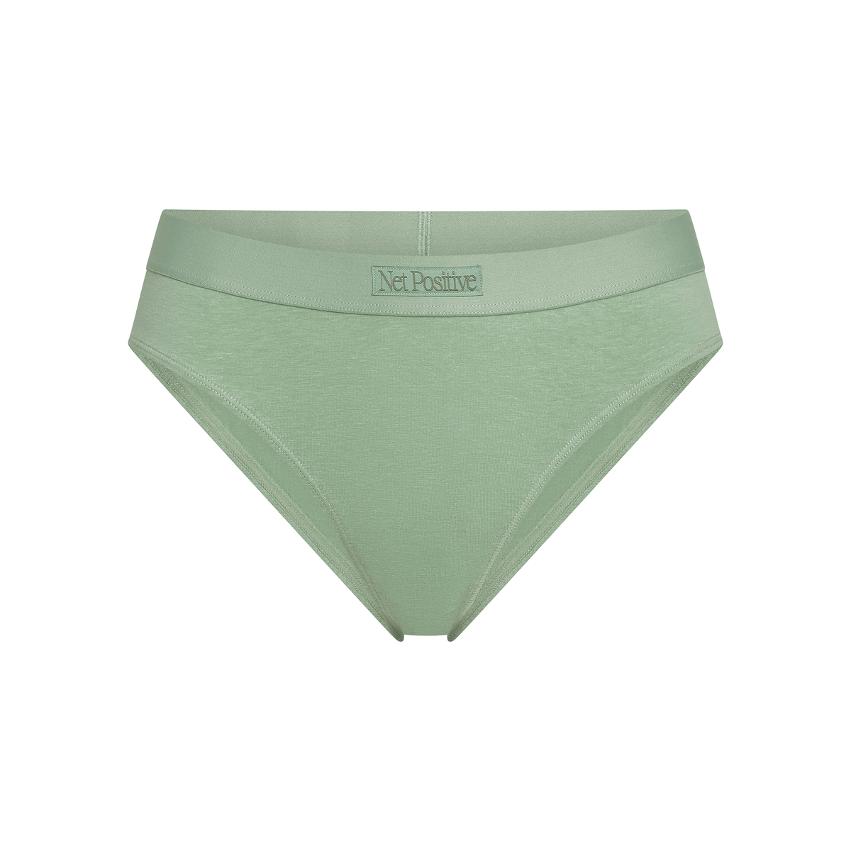 Net Positive hemp mid-rise brief in sage green with branded waistband on Tampa Home & Garden Store