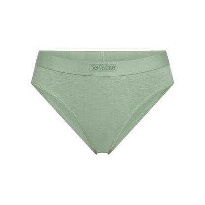 Net Positive hemp mid-rise brief in sage green with branded waistband on Tampa Home & Garden Store