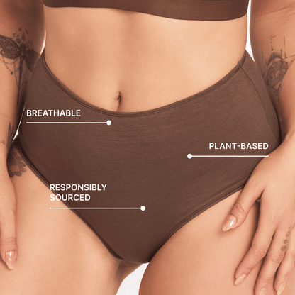 High-Rise Hemp Brief Net Positive brown fabric, close-up torso on Tampa Home & Garden Store