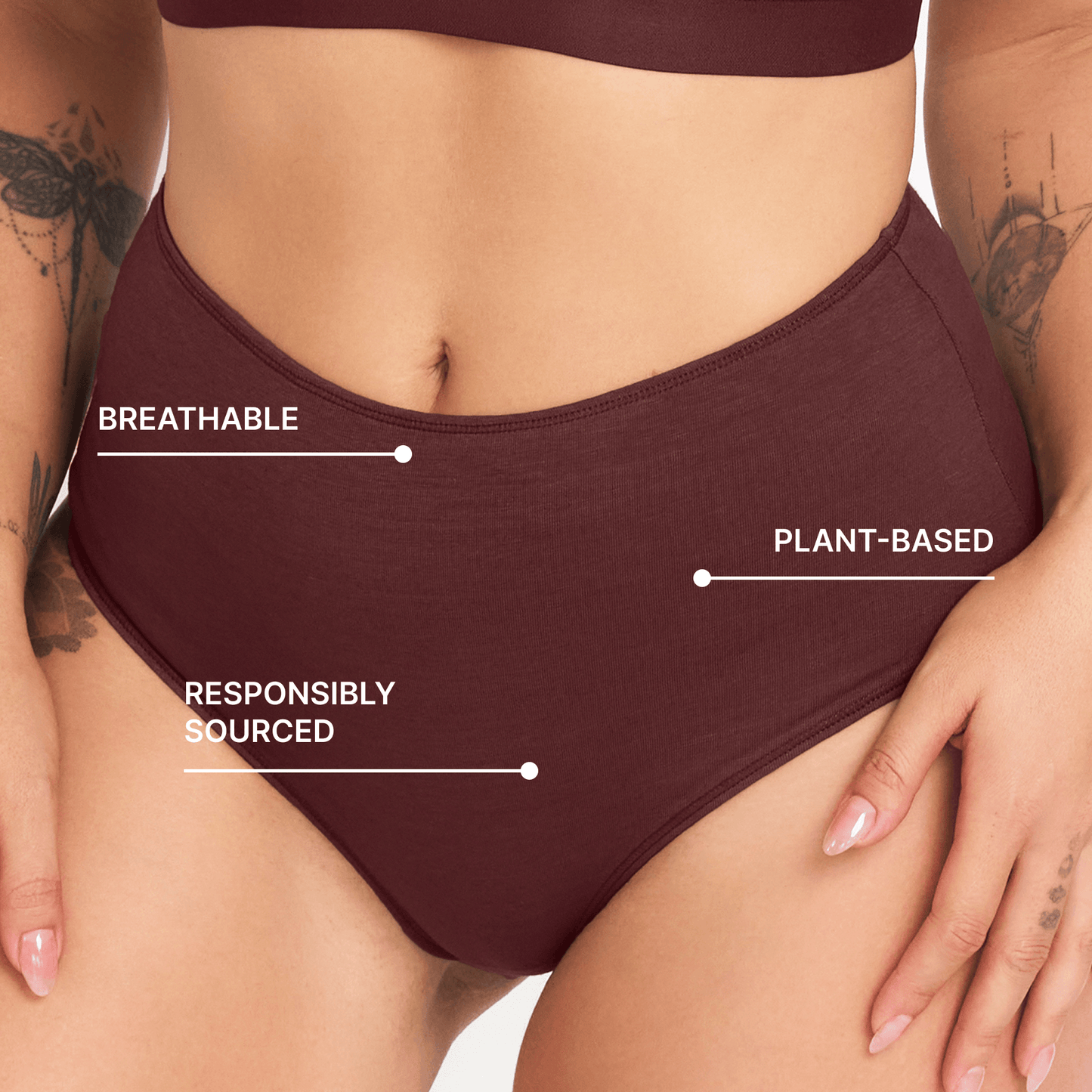 Net Positive high-rise hemp briefs in maroon, breathable plant-based fabric on Tampa Home & Garden Store