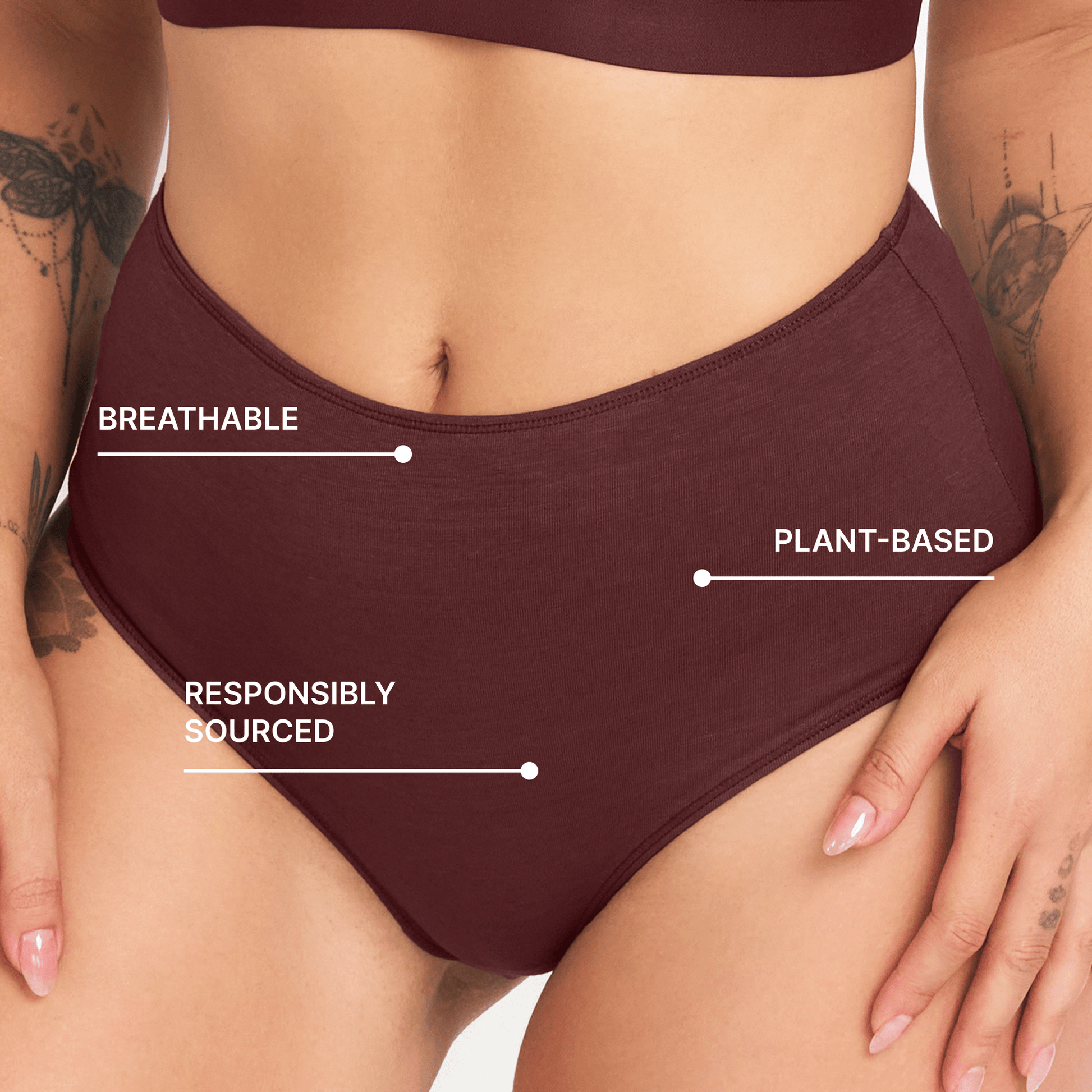 Net Positive high-rise hemp briefs in maroon, breathable plant-based fabric on Tampa Home & Garden Store