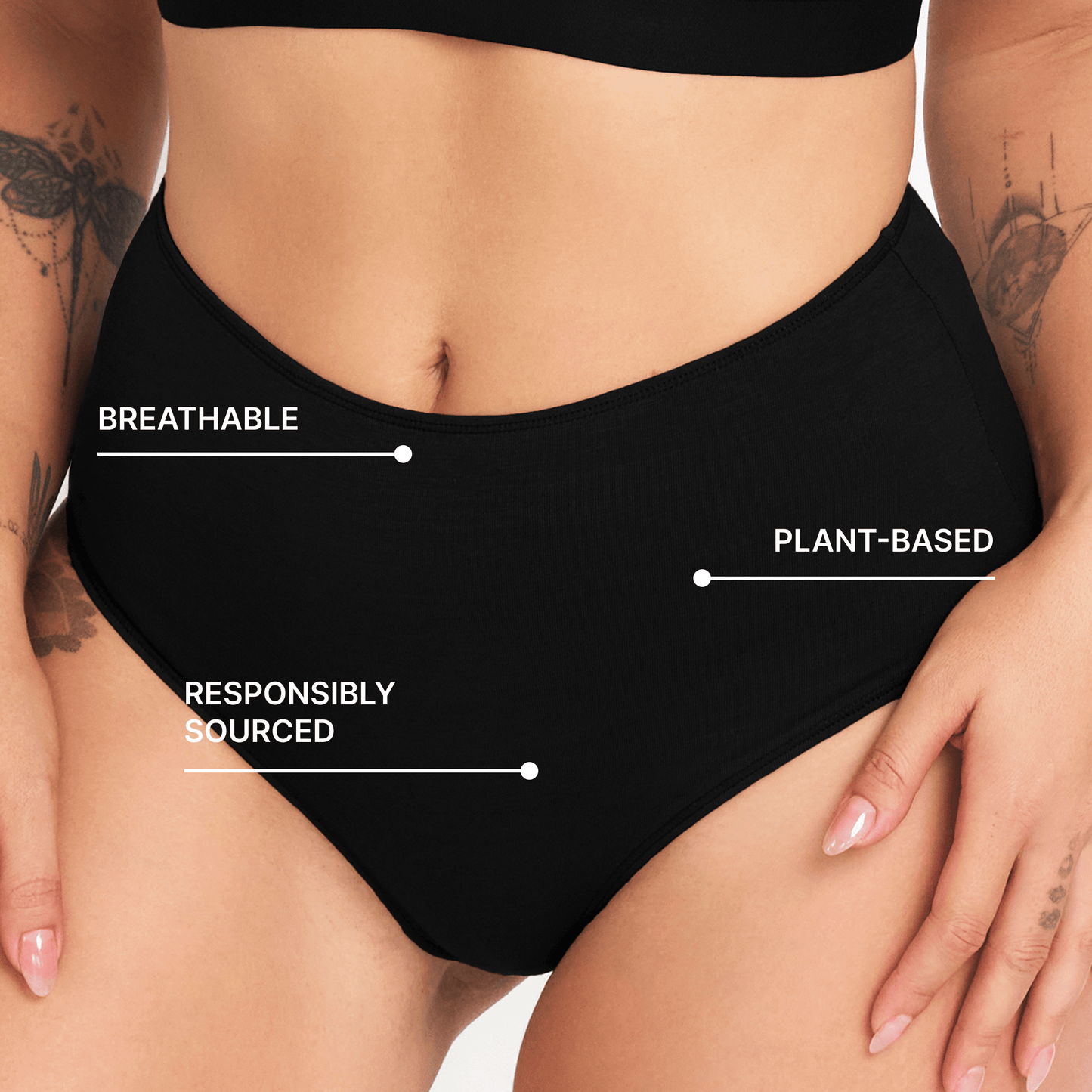 High-Rise Hemp Brief by Net Positive in black, breathable plant-based underwear on Tampa Home & Garden Store