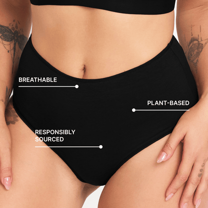 High-Rise Hemp Brief by Net Positive in black, breathable plant-based underwear on Tampa Home & Garden Store