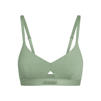 Keyhole hemp bra sage green with adjustable straps; Net Positive brand on Tampa Home & Garden Store