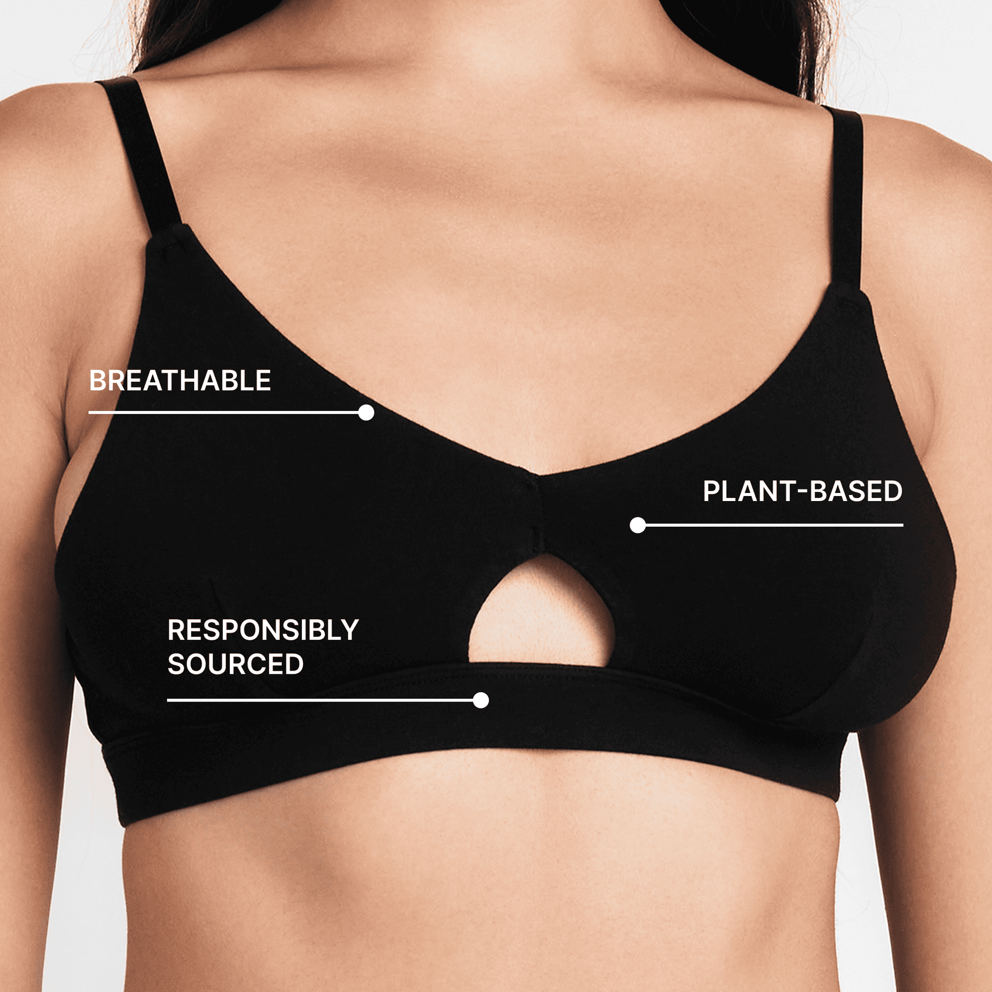 Keyhole hemp bra by Net Positive, black plant-based, breathable on Tampa Home & Garden Store