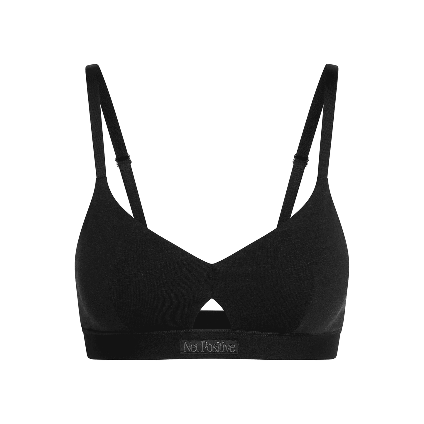 Keyhole hemp bra by Net Positive, black with V-neck and adjustable straps on Tampa Home & Garden Store