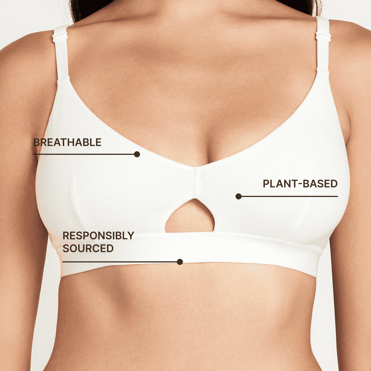 Keyhole hemp bra white fabric with adjustable straps and center cutout on Tampa Home & Garden Store
