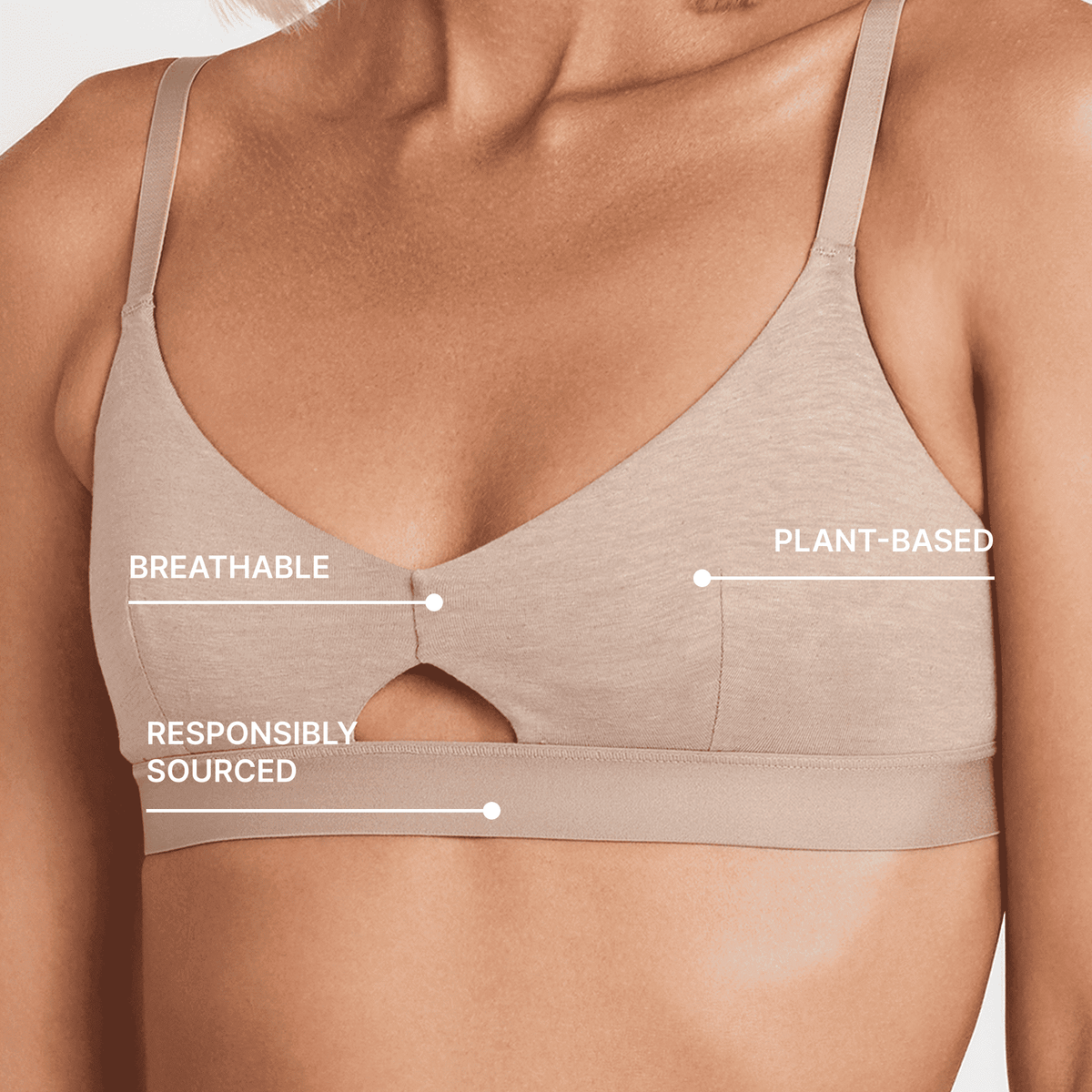Keyhole hemp bra Net Positive beige breathable plant-based comfort on Tampa Home & Garden Store